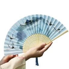 Boorepick 清涼傳統水墨畫竹製禮品折扇, 白色復古藍, 2個