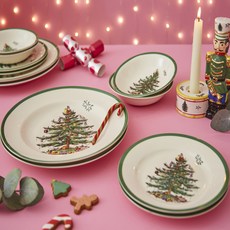 PORTmeIRION 波特玫琳恩 Spode 聖誕樹 4人晚餐餐具組 12件組, 1套, 碗(4入) + 大餐盤(4入) + 點心盤(4入), 混合顏色