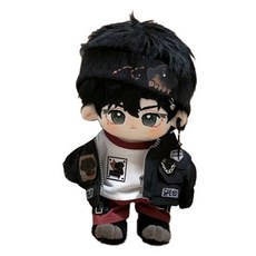 Mocadoll 棉花娃娃 20cm 時尚小狗服飾 髮帶 + 夾克 + T恤 + 褲子套組, 1套, 黑色