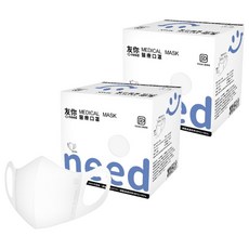 台灣康匠 Uneed 友你 立體醫用口罩 末滅菌 彈力 L 成人用, 50片, 2盒, 天使白