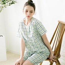 테라우드 여성용 냉감 통기성 시어서커 모네 반팔 상하의 세트