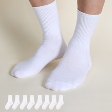 男款高級運動30支高密度基本款中筒襪 2款 各4雙組, 白色