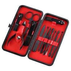 SC優選 不鏽鋼美甲工具套裝組，附贈精美皮革收納包，手部/臉部/足部護理，7/12/18件套裝組, 1組, 黑色