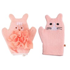 JAR嚴選 兒童加厚雙層搓澡神器, 粉貓, 1組