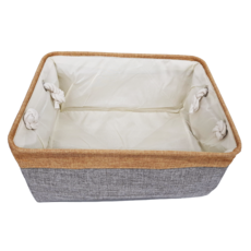 妃妃嚴選 加厚亞麻收納籃, 大(41 x 32 x 21cm), 棕色 + 灰色, 1個