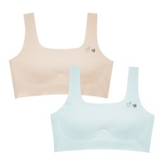 Olivia barbie 青少年學生款無縫線無痕剪裁條紋柔軟上衣式內衣 2件組