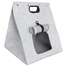 OUTSY 舒眠羊毛氈折疊手提式多用帳篷貓窩 舒適透氣 四季通用 可變貓包和箱子 柔軟網布門簾 可拆式設計 環保可水洗, 40 x 40 x 43cm, 灰色, 1個