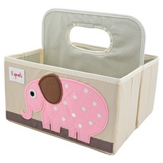 3 sprouts 大象雙面手提籃 可雙面收納, 29 x 26 x 24cm, 粉色大象, 1個