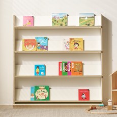 필웰 테미스 틸팅 전면 책장 1200, 아이보리 + 자작엣지, 4단