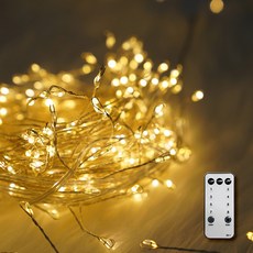 HOMETNER 聖誕樹裝飾米粒燈泡 300顆 + 閃爍器 + 遙控器組合, 1套, 燈泡色+透明線, 300顆