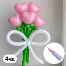 PartyIsland 愛心花束DIY + 手動打氣筒組合, 粉紅色, 4套