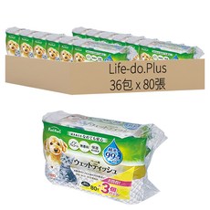 Life-do.Plus 99%純淨水寵物濕紙巾, 80張, 36包