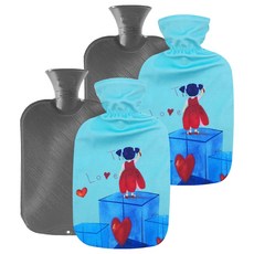 fashy 雙面羅紋保溫熱水袋 2L 隨機出貨 + 絨毛圖案設計外罩 禮盒圖案套組, 2套