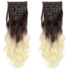 투컬러 웨이브 7피스 붙임머리, 다크브라운 + 크림색, 2개