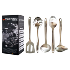 HERZOG PFANNEN 全不銹鋼廚房工具 5 件套, Silver, 1套, 湯勺 + 鍋鏟 + 炒勺 + 醬汁勺 + 撈麵勺