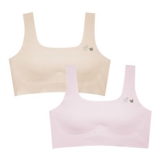 Olivia barbie 青少年學生無縫無痕剪裁條紋柔軟背心式內衣 2件組