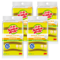 3M Scotch-Brite 百利 好握型海綿菜瓜布 細緻餐具/茶杯專用 黃色, 5片, 4包