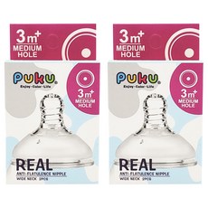 PUKU 藍色企鵝 REAL寬口防脹圓孔奶嘴 Set 進氣孔設計 螺紋構造, 3個月以上, 2組