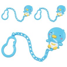PUKU 藍色企鵝 Puku baby奶嘴鍊, 塑膠安全夾, 特殊壓扣環, 一般規格, 水藍色, 3條
