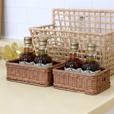 Maison In Dara Tan Shop 高級藤製多用途長方形藤籃 F103 2個, 混合顏色