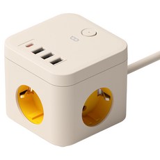 오아 큐브 멀티탭 PD35 고용량 4000W 콘센트 USB C타입 3구 멀티 어댑터, BEIGE, 1개