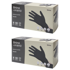 Shine 丁腈手套 100入, 中(M), 黑色, 2個