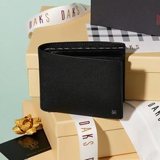 DAKS 男女通用皮革迷你DD標誌格紋圖案亮點短夾 + 禮物包裝組合