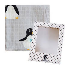 MOUMOUCHOU 雙層棉紗毯+禮物盒, 企鵝款