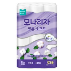 모나리자 코튼 소프트 천연펄프 3겹 고급롤화장지, 25m, 30롤, 1개