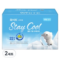 화이트 스테이쿨 생리대 날개형, 대형, 22개입, 2세트