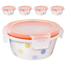 2deco 陶瓷密封食物收納盒, 圓點款, 5個