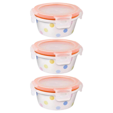 2deco 陶瓷密封食物收納盒, 圓點款, 3個