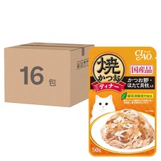 INABA CIAO 啾嚕 鰹魚燒餐包 含鰹魚節和干貝, IC-231 鰹魚 + 柴魚片 + 干貝, 50g, 16包