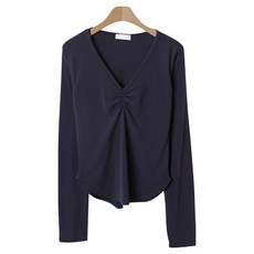 라라온 여성용 브이넥 셔링 스판 긴팔 티셔츠 TSP964