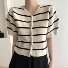 비비에모 여성용 단가라 볼륨소매 반팔 가디건 06797