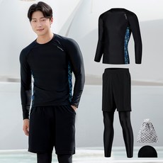 아쿠아티카 남성용 래쉬가드 상의 + 레깅스반바지 + 스판수모 + 비닐백 세트