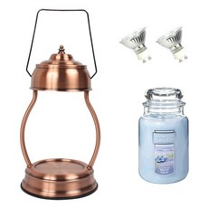 YANKEE CANDLE Rajiza + 蠟燭加熱器 + 燈泡 2 件套, 暖爐（銅），蠟燭（海灘漫步）