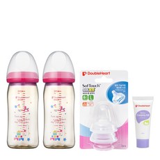DoubleHeart 貝親 SofTouch 母乳實感PPSU奶瓶(附奶嘴)2入+乳液20ml 1入, 6~9個月, 1組