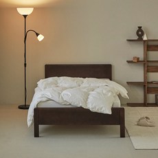 퍼니코 로그 고무나무 원목 침대 프레임 + 사이드선반 세트 방문설치, 브라운 월넛