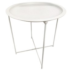 京太陽 鐵藝茶几小圓桌, 凹起邊緣, 可拆卸托盤, 防滑腳墊, 白色