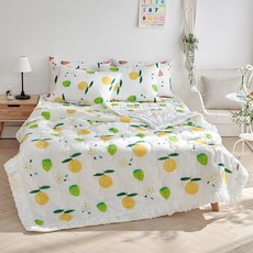 LaMonte 水果圖案絎縫泡泡紗薄被, 檸檬黃