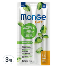 몬지 고양이 기프트 그레인프리 뉴트리션 유리너리 케어 스틱형 간식, 15g, 3개, 혼합맛(오리고기/레몬밤)