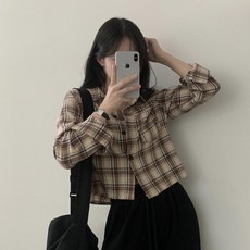 PEONIST 女款格紋翻領格紋圖案長袖襯衫