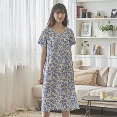 Dinovasi 女款人造絲居家短袖抓皺連身裙