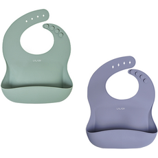 LALABY 矽膠圍兜, 綠色+薰衣草紫, 2個, 1組