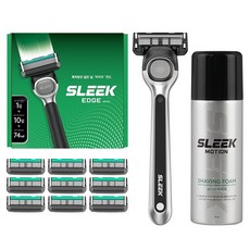 도루코 슬릭 엣지 면도기 세트, 면도기핸들 + 면도날 10p + 쉐이빙폼 74ml, 1세트
