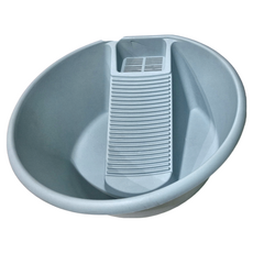 大圓款一體成型加厚多功能洗衣板水盆，加大加深，防滑穩固，堅固耐用, 藍色, 1個