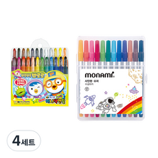 Pororo 迷你色鉛筆 24色 + Monami 超級簽字筆 12色, 混合色, 4套