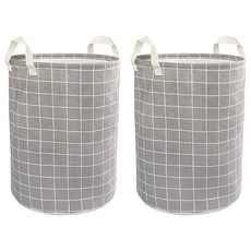 折疊帆布洗衣籃 Set 2個, 大容量收納, 加厚手把, 內層防水面料, 33 x 42cm, 灰底方格, 1組