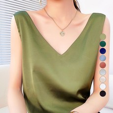 더시럽 여성용 실키 브이넥 백 스트랩 나시